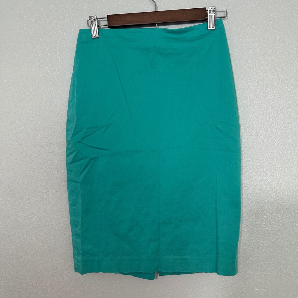 Ann Taylor Teal Green Cotton Blend Pencil Skirt Size 2 Professional Career
